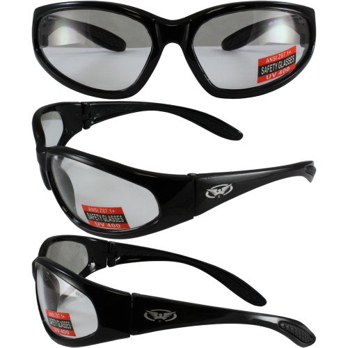 Global Vision Hercules Motorcycle Sunglasses Safety Riding Glasses Anti-Fog ANSI Rated - color: Black Frame/Clear Lens
