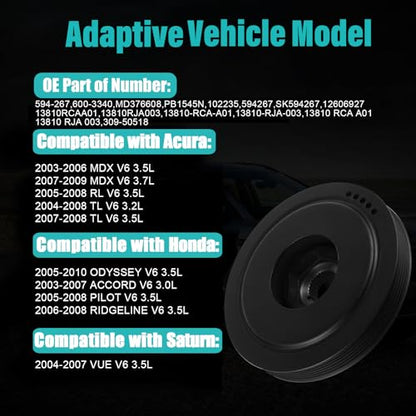 AULINK 594-267 Harmonic Balancer Crankshaft Pulley for Acura MDX 2003-2009,TL RL 2005-2008,for Honda Accord 2003-2007,Ridgeline 2006-2008,Odyssey 2005-2010,Pilot 2005-2008,Saturn Vue 3.0 3.2 3.5 3.7L