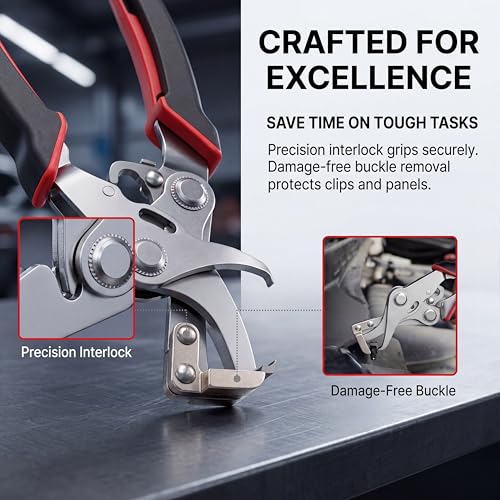 Car Clip Pliers, Auto Trim Removal Tool Set with 2Pcs Stainless Steel Fastener Remover, Labor-Saving Spring Lever Pliers for Car Interior, Door Panel, Dashboard, Plastic Clips, Buckles & Rivets