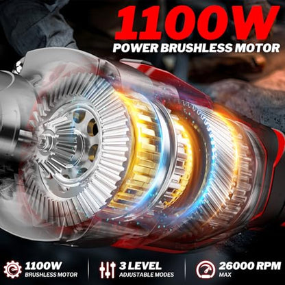 1100W Brushless Braking Die Grinder Compatible with Milwaukee Battery, 3 Level Variable Speed Up to 26000RPM, 1/4" Precision Drill Chuck for Grinding, Polishing, Drilling (Batteries Not Included)