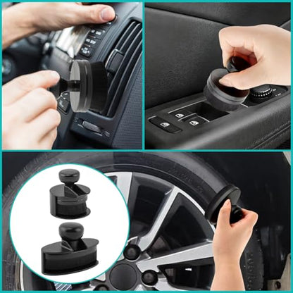 2 Pack Car Tire Shine Applicator, Vegan Tire Shine Applicator with Curved Brush Head Portable Car Tire Brush with Seal Cover Design for Vehicles Tire Shine Polish Wax and Car Wash