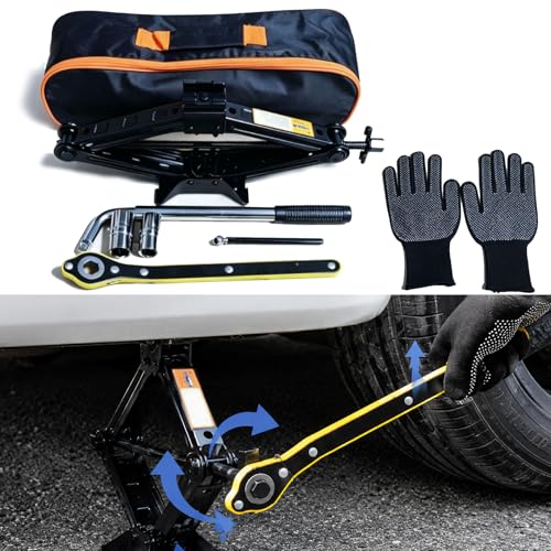 Car Jack,Car Jack and Stand Kit,Portable 2 Ton Scissor Jacks,Universal Emergency Kit with Lug Wrench, Portable Tire Changing Kit for Car, Truck, SUV (Black)
