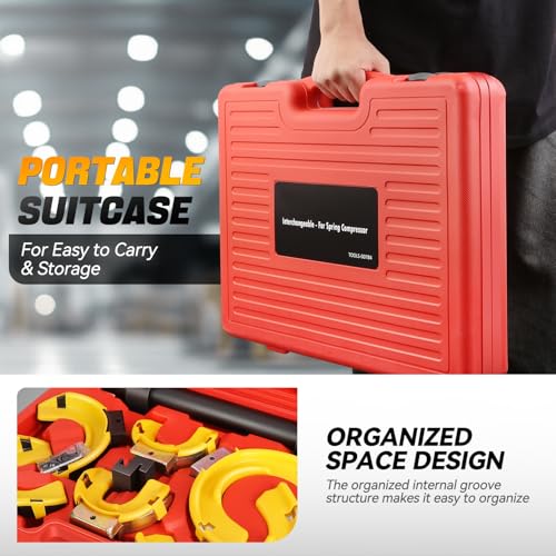 Auto Dynasty Strut Spring Compressor Kit, Universal Interchangeable Fork Strut Coil Extractor Remover Tool, Macpherson Strut Spring Compressor Kit with Protective Cap and Storage Case