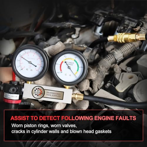 JIFETOR Cylinder Leak Down Tester Kit, Automotive Engine Compression Dual Gauge Leakdown Test Set with 10 12 14 18mm Spark Plugs Universal for Small Engine Motorcycle ATV, Black Case - color: Black Case