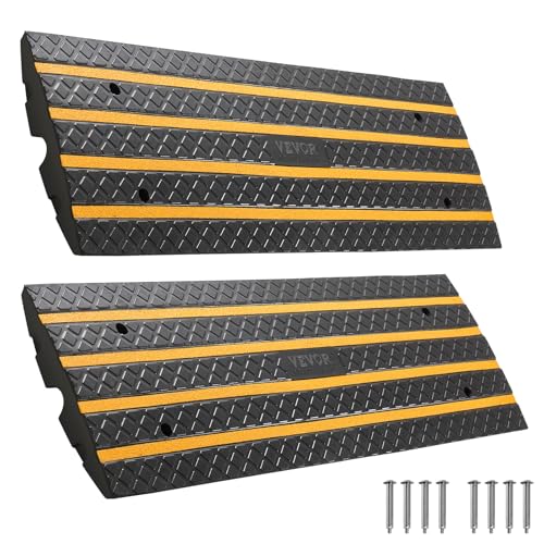 VEVOR Car Driveway Rubber Curb Ramp, 2 Pack 48.8-inch-Long Heavy Duty Low Profile Slope Ramps, 2.6’’ Rise, 33069 lbs Load Capacity, Reflective Safety Strips, for Vehicles, RVs, and Wheelchairs | Heavy Duty Low Profile 2.6’’ Rise, 33069 lbs Load Capacity,