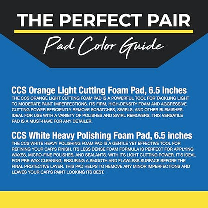 CCS Smart Pads Dual Action Foam Pad Combo | 2-Step Compounding & Polishing for Paint Correction | Cut & Polish with Ease | 3 White & 3 Orange Pads | LC-65-CPKIT-FBA | 6.5 in.