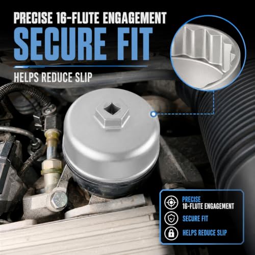 86mm 16 Flute Oil Filter Wrench for BMW Volvo, 6061 Aluminum Oil Filter Cap Removal Tool, 3/8" Drive Compatible, Fits N54 N55 N20 N63 BMW X3 X5 328i 535i Volvo XC90 XC70 S60 Oil Change Kit