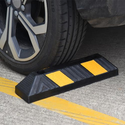 Heavy-Duty Rubber Parking Curbs, Parking Garage Floor Stoppers with Reflective Stickers, Mounting Screws Included, Wheel Stoppers for Car, Truck, Pickup, Motorcycle (21" - 4Pack) - size: 21" - 4Pack