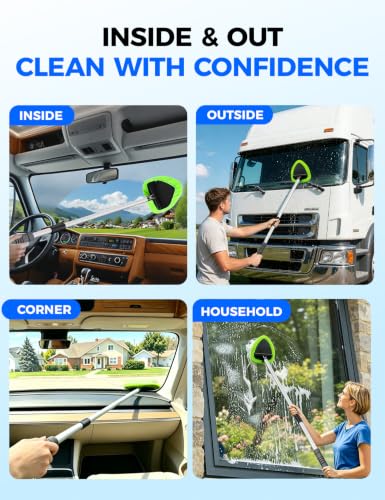 XINDELL 29-inch Windshield Cleaner Tool – Car Interior Window Cleaning Kit with Extended Long Handle & 4 Microfiber Pads, Auto Wiper Windshield Brush for Car, Trucks, SUVs, RVs & Home - size: 29in