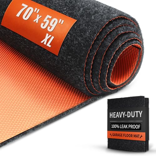 Heavy Duty Oil Spill Mat, Garage Floor Mat, 59" x 70" Waterproof Rubber Backing Oil Absorbent Pads, 1/5" Thick Reusable Under Auto Repair Mat for Garage Floor Surface Protection-Black - size: 4' 11" x 5' 10" (Extra Large)
