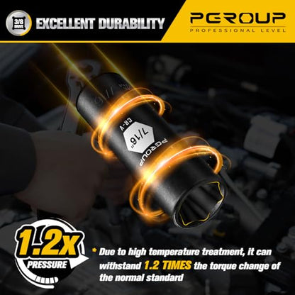 3/8” Drive Deep Impact Socket, SAE(7/16 Inch socket), 6-Point, Cr-V Steel With Black Manganese Phosphate Coating - size: 7/16-inch