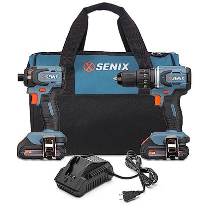 SENIX X2 20 Volt Max* 2-Piece Cordless Power Tool Kit with Battery Powered 1/2-Inch Hammer Drill Driver and 1/4-Inch Impact Driver, Includes Soft Bag, 2 2.0 Ah Batteries & Charger (S2K2B2-02) - style: Hammer Drill Driver and Impact Driver