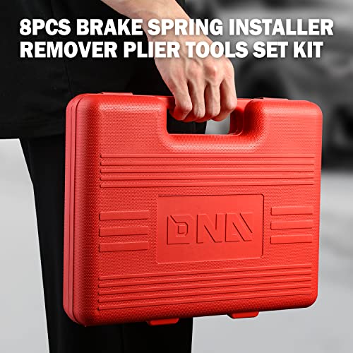 DNA Motoring TOOLS-00245 8-Pcs Brake Service Kit - Brake Spring Installer Remover Plier Tools Set with Carrying Case,Red - color: Red