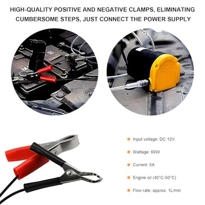 12V 60W Oil Extractor Pump, Diesel Fluid Scavenge Suction Transfer Pump with Hoses & Clamps, Electric Engine Oil Extractor Fuel Quick Changer for Cars Motorcycles Trucks