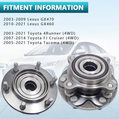 950-001 Front Wheel Bearing Hub Assembly for Toyota 4Runner, Tacoma, FJ Cruiser 2003-2021, Lexus GX460 2010-2021, GX470 2003-2009, 515201 (2PCS) - size: 950-001