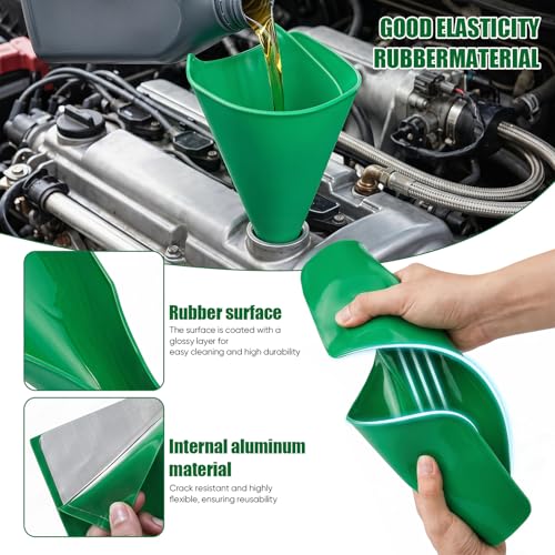 Flexible Oil Drain Funnel Set, 3PCS Reusable Silicone Foldable Oil Funnel for Spill-Free Oil Change, Moldable Draining Tool for Car Truck Motorcycle Garage Use