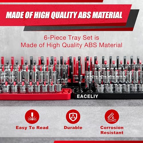 EACELIY Socket Organizer Tray Set,1/2", 1/4" and 3/8" SAE & Metric Deep & Shallow Socket Holder Kit, Deep and Shallow Socket Holders for Toolboxes(sockets not included) 丨6PCS - size: 6PCS