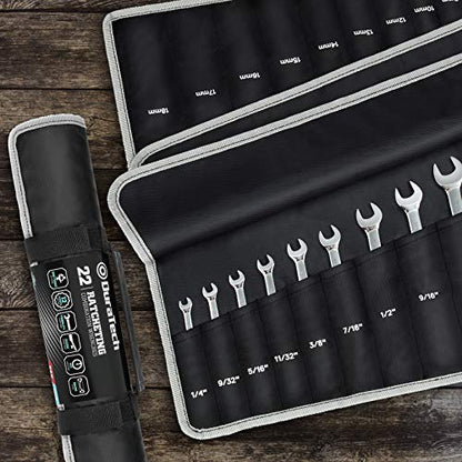DURATECH Ratcheting Wrench Set, Combination Wrench Set, SAE & Metric, 22-piece, 1/4" to 3/4" & 6-18mm, CR-V Steel, with Pouch - style: Regular