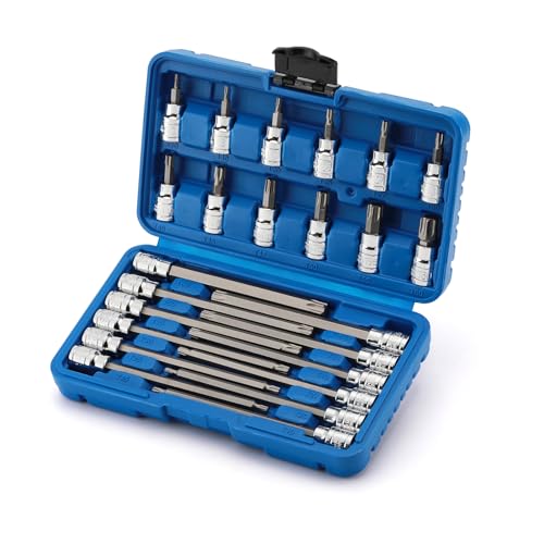 CASOMAN 3/8"Drive Extra Long and Standard Torx Bit Socket Set, 24 Piece Torx Star Bit Set, T10 to T60, Length: 150mm, CR-V & S2 Steel - size: 150mm | 24-piece Set