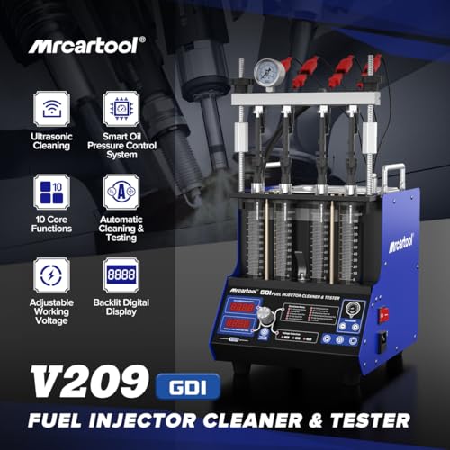 MR CARTOOL V209 GDI Fuel Injector Cleaner Machine, 110V 4-Cylinders Heated Ultrasonic Injector Cleaner Kit with 10 Functions, Gasoline Fuel Injector Tester for Car Motorcycle EFI/FSI Injectors - size: GDI V209