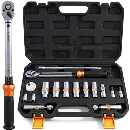 ELEAD 16-Piece Spark Plug Socket Set, 3/8" Drive Swivel Magnetic Spark Plug Removal Tool Kit with Torque Wrench (5–45 lb-ft), E-Torx & Torx Bit Sockets, Extensions & Universal Joint - size: 16-Piece Spark Plug Socket Set