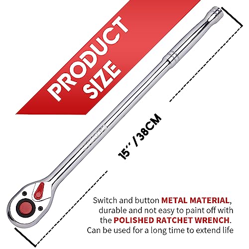 1/2 Inch Drive Ratchet Wrench, 1/2 Ratchet Wrench Long Handle, Socket Wrench, 72-Tooth Quick-release Reversible Cr-Mo Head, Chrome Steel Made - 15''38cm - size: 1/2" Standard Ratchet - 15 inch