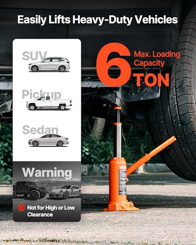 VEVOR Hydraulic Bottle Jack, 6 Ton (13227.6 lbs) Capacity, 7.7-14.8 Inch Lifting Range, Heavy Duty Welded Bottle Jack for Car, SUV, Pickup, Auto Repair, House Lift and Agricultural Equipment, Orange - size: 6T