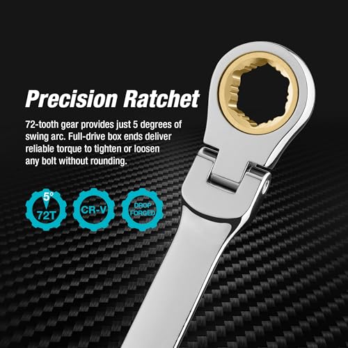 DURATECH 14mm x 15mm Extra Long Flex-Head Ratcheting Wrench, Metric | Anti-Slip, CR-V Steel - size: 14*15mm