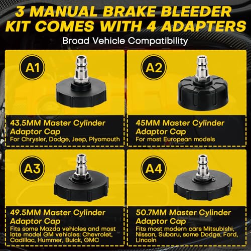 3L Brake Bleeder Kit with 1L Collection Bottle&4 Reservoir Adapters | Manual Brake Bleeder, Brake Pressure Bleeder Kit, One-Person Brake Lluid Bleeder Kit for Brake and Clutch Systems