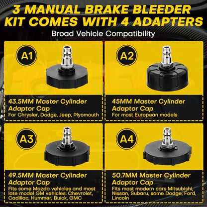 3L Brake Bleeder Kit with 1L Collection Bottle&4 Reservoir Adapters | Manual Brake Bleeder, Brake Pressure Bleeder Kit, One-Person Brake Lluid Bleeder Kit for Brake and Clutch Systems