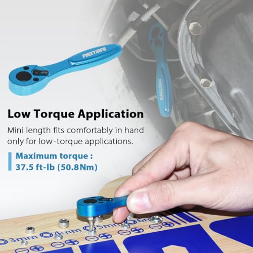 FIRSTINFO Low-Profile 1/4-Inch Hex Bit Mini Ratchet Wrench, 72-Tooth | Bit clip retention • Lightweight • 5° swing arc • 37.5 ft-lb max torque • Made in Taiwan - style: For Bit