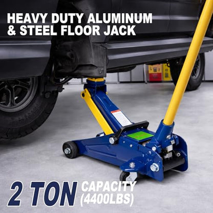 Low Profile Floor Jack 2 Ton, Heavy Duty Steel Single Pump Hydraulic Car Jack with Quick Lift, Lifting Range 5.1"-13", 4000LBS Capacity for Cars Tire Change