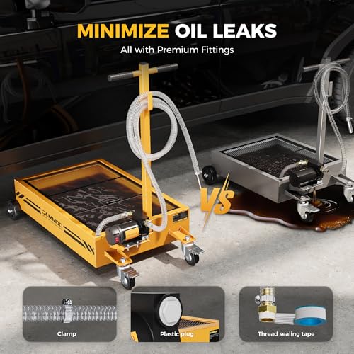 CAMMOO 15 Gal Electric Oil Drain Pan, 110V High-Flow Pump, 9.8 FT Hose, 200 W Motor, 2 Locking Swivel Casters and 2 Directional Wheels Stable, Folding Handle, Heavy-Duty for Trucks, RVs, SUVs, Yellow - color: Yellow
