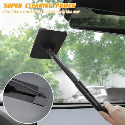 Zpana Car Windshield Cleaning Tool, Vehicle Window Cleaner with Extendable Handle & 4 Washable Microfiber Pads, Automotive Glass Wiper Windscreen Wash Kit, Universal for Vehicles - color: 4 Pads