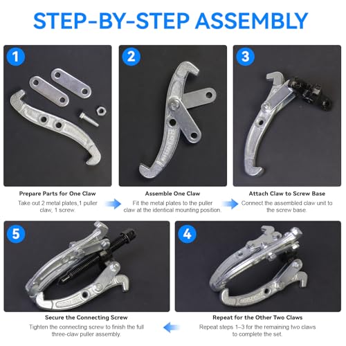 3 Pcs Puller Set, 3" 4" 6" Reversible Jaw Gear Extractor, 3 Jaw Puller, Heavy Duty Tool for Pulley, Flywheel, Wheel Bearing & Hub Removal, Auto Repair & Garage Maintenance
