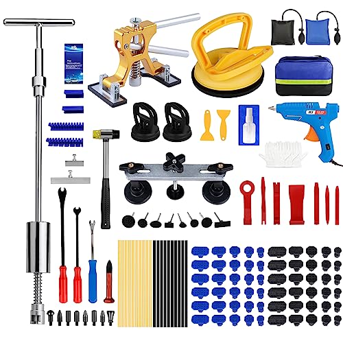 Bitlyle Dent Puller Hail Remover Kits,129pc Professional Car Paintless Dent Removal Tools,Slide Hammer 2 in 1 T-Bar, Adjustable Dent Lifter,Bridge Puller for Auto Body SUV Dings Damage DIY Removal