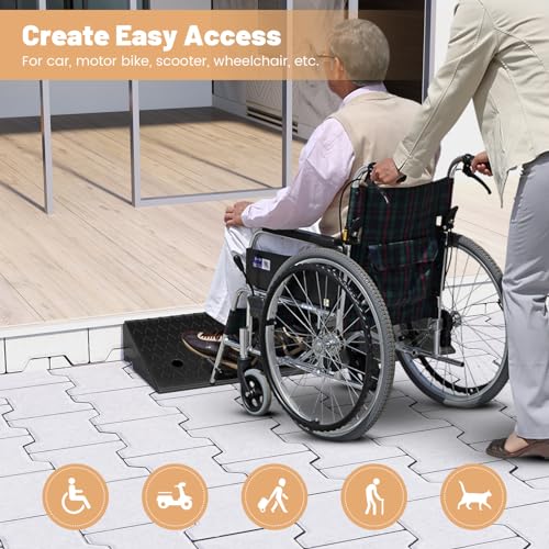 Curb Ramp 2 Pack, 5" Raised Height Rubber Threshold Ramps Set w/Predrilled Holes & 4 Expansion Bolts, 6800 lbs Max Load, Anti-Slip Driveway Ramps for Car, Motorcycle, Wheelchairs, Scooters