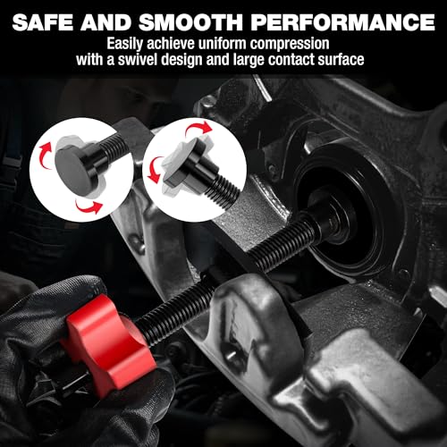 WORKPRO Heavy Duty Brake Caliper Compression Tool with 2 Caliper Hangers | Disc Brake Pad Spreader Tool for Compressing Inner Pad, Swivel Joint Brake Piston Compressor Tool for Cars & Light Trucks - size: Heavy Duty with 2 Hangers