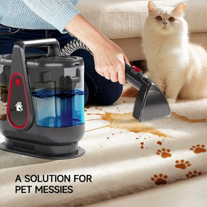 WURESE Portable Carpet Cleaner Machine, 17KPa Powerful Upholstery & Spot Cleaner for Pet Stains, Couches, Stairs & Car Seats – Handheld Deep Cleaner with Self‑Cleaning System & 2 Brushheads, FogGray - color: FogGray