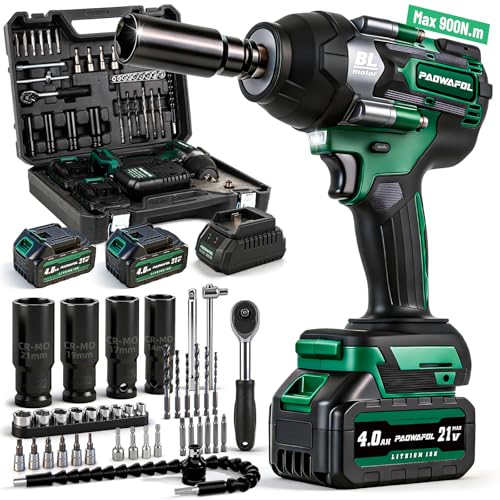 Impact Wrench 665 Ft-lbs(900N.m) 2200IPM, 1/2 Impact Gun with 21V 2x4.0AH Battery, Power Impact Driver 22 Drill Bits & 4 Sockets, Cordless Ratchet Wrench Set Gifts for Men Car Tire Lug Nut