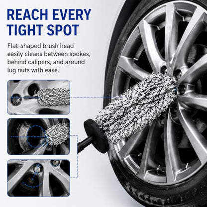 Microfiber Wheel Brush, Wheel Barrel Brush, Highly Water Absorption Rim Brushes for Cleaning Wheels, Tire and Car Detailing, Black - color: Black