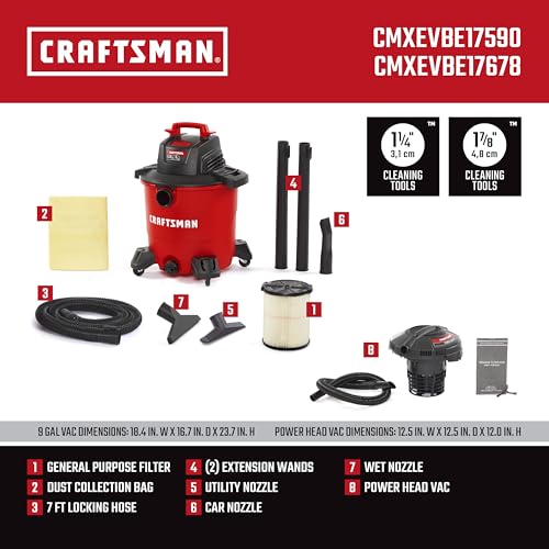 CRAFTSMAN 9 Gal. 4.25 Peak HP and 1.75 Peak HP Powerhead Vacuum Bundle