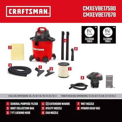 CRAFTSMAN 9 Gal. 4.25 Peak HP and 1.75 Peak HP Powerhead Vacuum Bundle