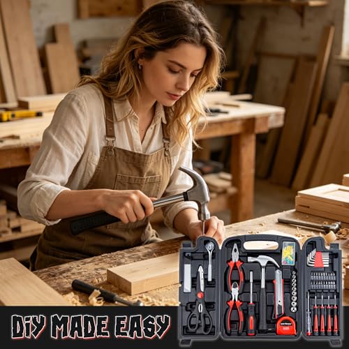 CARTMAN 140-Piece Household Tool Kit, Hand Tools Set with Organized Storage Case for Home DIY Repairs | All-in-one household tools for daily repairs & DIY projects. Portable design with tidy storage space.