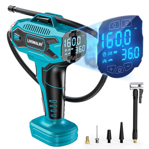 LIVOWALNY Tire Inflator Air Compressor Compatible with Makita 18V Battery, 160PSI Cordless Portable Electric Air Pump with Digital Pressure Gauge for Car Motorcycles Bike Sport Ball Auto (Tool Only) - size: Compatible With Makita 18V Battery