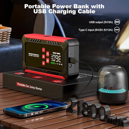 7000A Jump Starter with Air Compressor, 21800mAh Car Battery Jump Starter (All Gas/16.0L Diesel) with 150PSI Auto-Shutoff Tire Inflator, 12V Portable Jump Box with Booster, Jumper Cables - size: M