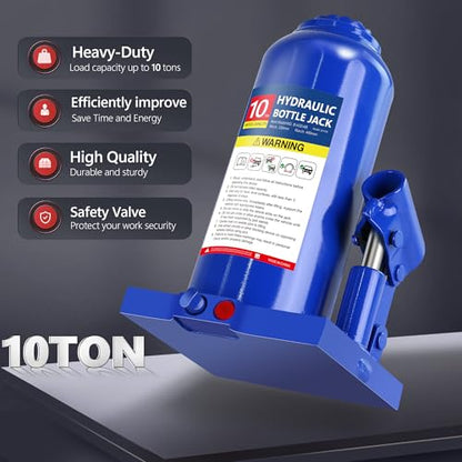 10T Bottle Jack with Tire Kit, Chock & Cross Wrench, 20,000 lbs | 10-ton jack , tire kit , chock and cross wrench. 9.06"-17.32" lift. Welded steel. Portable. - color: 10 Ton with Tire Kit + Wheel Chock + Cross Wrench
