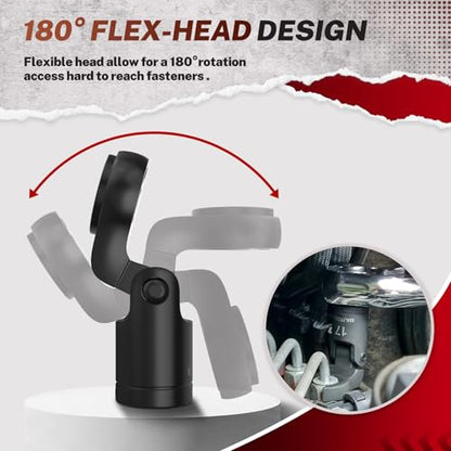 BILITOOLS 6PCS Flex Head Crows Foot Line Wrench Set, 3/8" & 1/2" Drive | Injector Fuel Line Sockets Wrench Set, Crowfoot Flare Nut Socket Wrench, Metric 12 14 16 17 18 19 mm, Storage Box - style: Short Flex Head Wrench Set