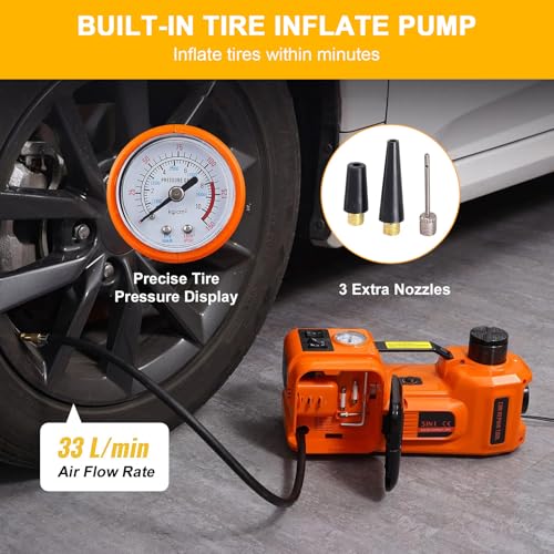 Electric Car Jack Kit 5Ton 12V Hydraulic Car Jack Lift (Lifting Range: 6.1~17.7 inch) with Built-in Inflatable Pump and LED Light, for SUV MPV Sedan Truck Change Tires Garage Repair
