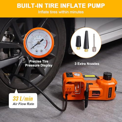 Electric Car Jack Kit 5Ton 12V Hydraulic Car Jack Lift (Lifting Range: 6.1~17.7 inch) with Built-in Inflatable Pump and LED Light, for SUV MPV Sedan Truck Change Tires Garage Repair